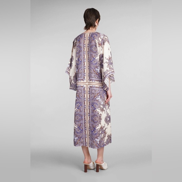 Zimmermann Purple and Cream Midi Dress Ottie 2 Medium - Picture 4 of 6